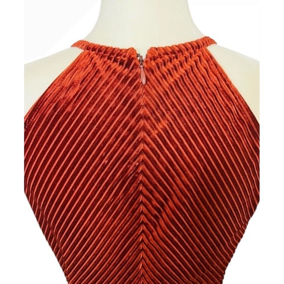 Dynamite Medium Copper Velvet Ribbed Halter Keyhole Midi Dress - Picture 10 of 11